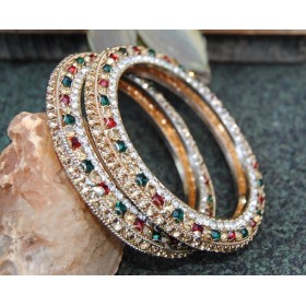 Ruby Emerald And American Diamond Studded Bangles
